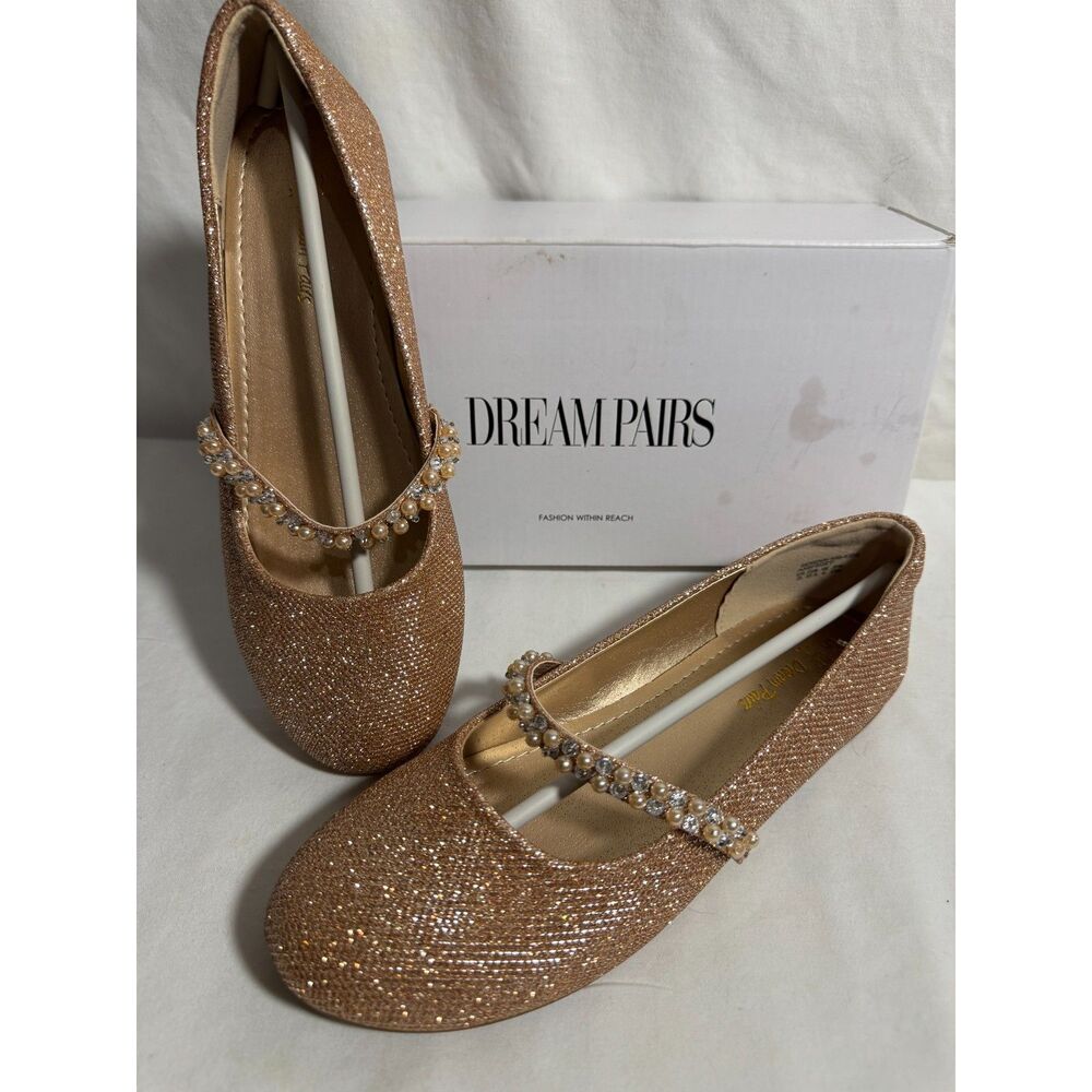 Dream Pairs Serena Girls SZ 5 Rose Gold Glitter Strappy Dress Shoes New In Box